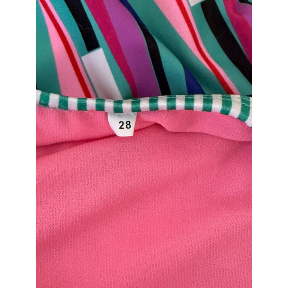 SIZE 28 Dolohin Uglies String Back Geometric Print Pink Green One Piece Swimsuit - Picture 5 of 8